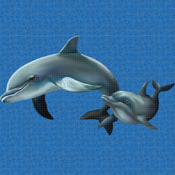 Dibujo en impresión digital Dolphin Family en Mosaico - Ezarri